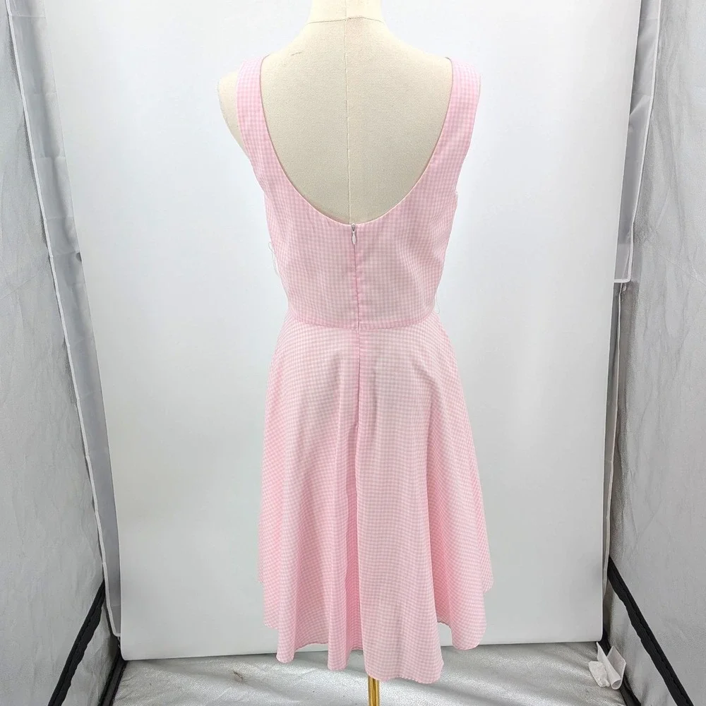 Vintage‎ Moda Intl Pink Gingham Dress Fit Flare Lined Belted Style 6 - Picture 2 of 8